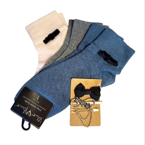 Velvet Heart 3 Pairs Anklet Velvet Bow Socks and Hair Accessory Set Bundle NWT - Picture 1 of 16